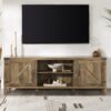 Rustic Farmhouse Double Barn Door 70" TV Stand For 80" TVs With Center Shelves - Rustic Oak - Image 6