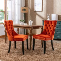 Nikki - Modern, High-End Tufted Solid Wood Contemporary Velvet Upholstered Dining Chair With Wood Legs Nailhead Trim (Set of 2) - Orange