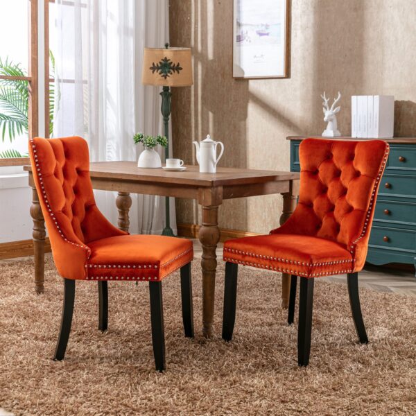 Nikki - Modern, High-End Tufted Solid Wood Contemporary Velvet Upholstered Dining Chair With Wood Legs Nailhead Trim (Set of 2) - Orange