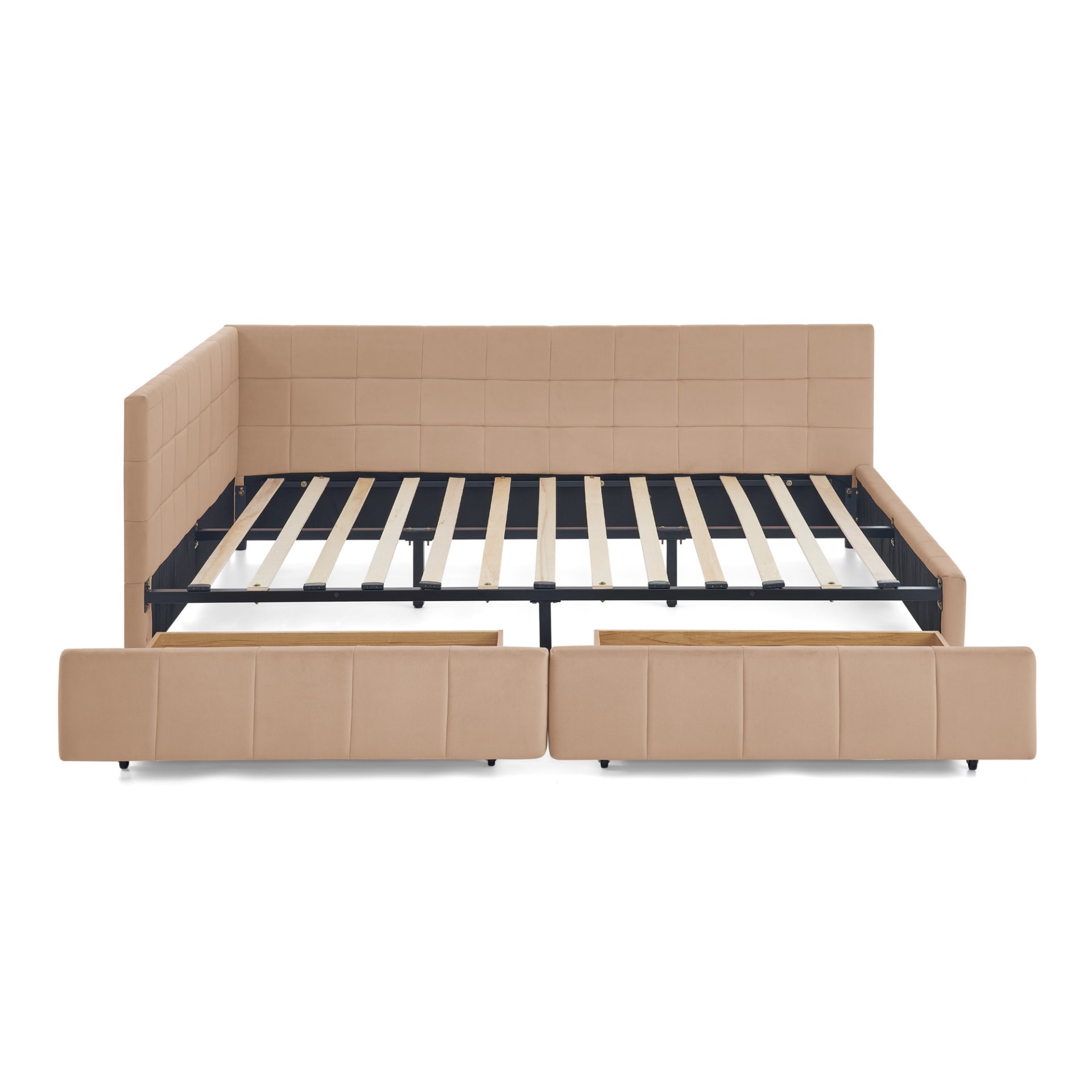 Mid Century Velvet Upholstered Tufted Queen Storage Bed Frame With Backrest And Armrests - Pink - Image 12