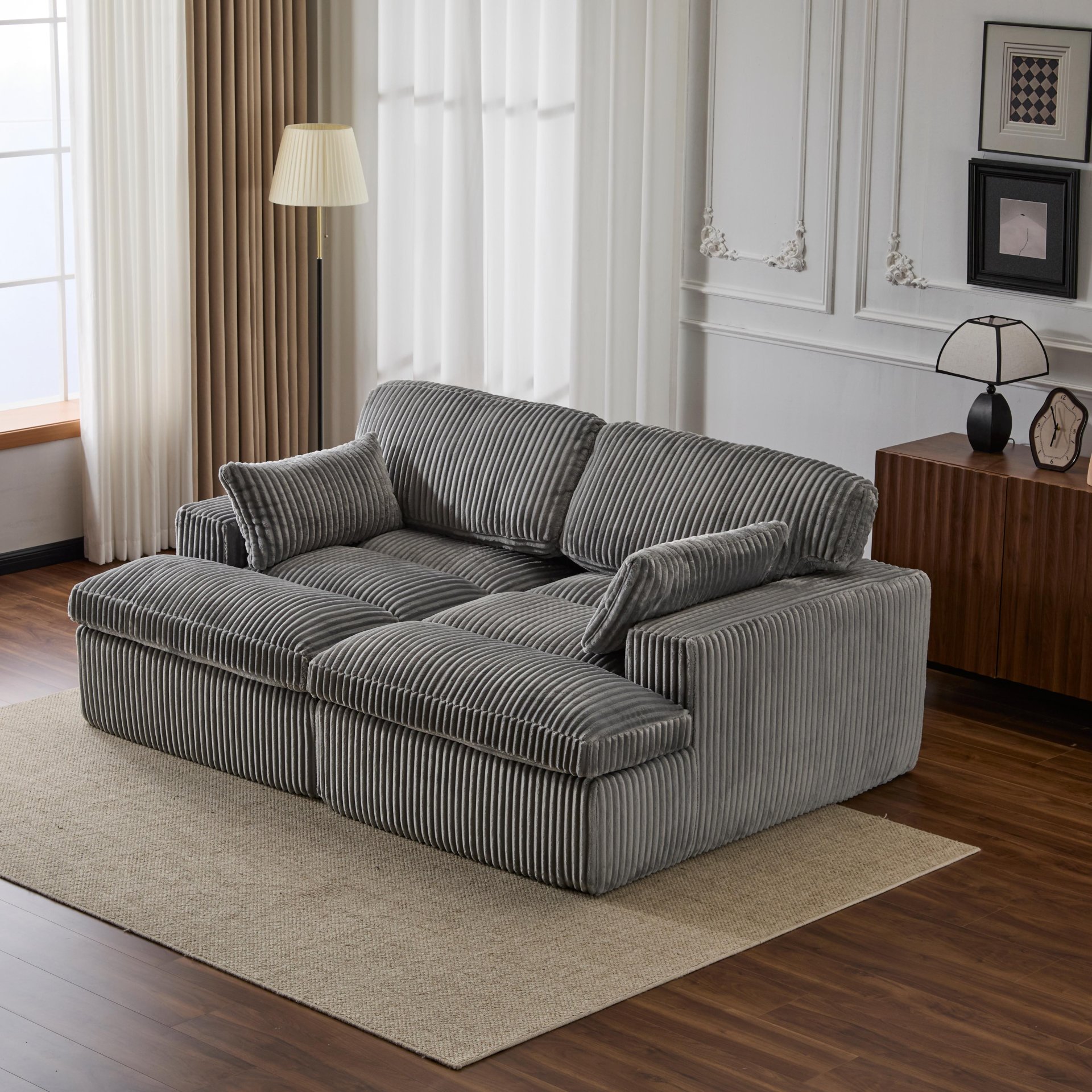Double Chaise Lounge Chair Indoor, Oversized Upholstered Sleeper Cloud Couch, Deep Seat Sofa Bed - Gray - Image 11