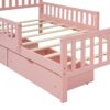 Twin Size Platform Bed With Guardrails On Both Sides And 2 Storage Drawers - Pink - Image 8