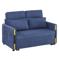Percy - Teddy Velvet Sleeper Loveseat With Side Pockets - Navy