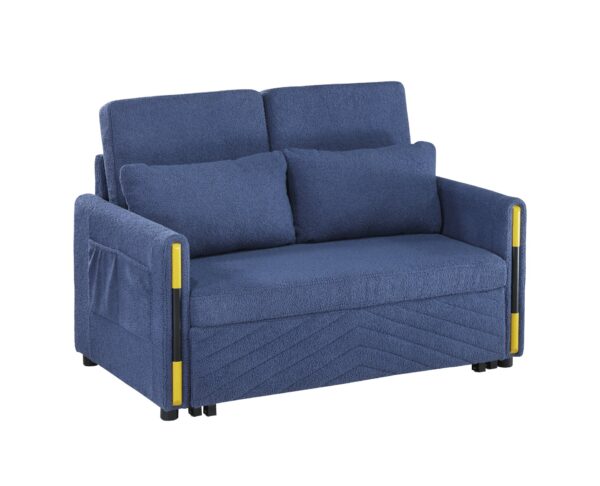 Percy - Teddy Velvet Sleeper Loveseat With Side Pockets - Navy
