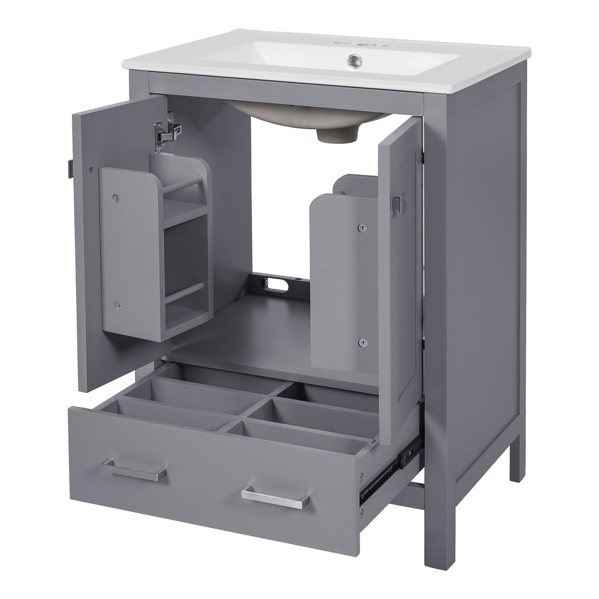 24" Bathroom Vanity With Integrated Undermount Sink, 2 Doors 1 Drawer, Soft Close Hinges, - Gray - Image 15