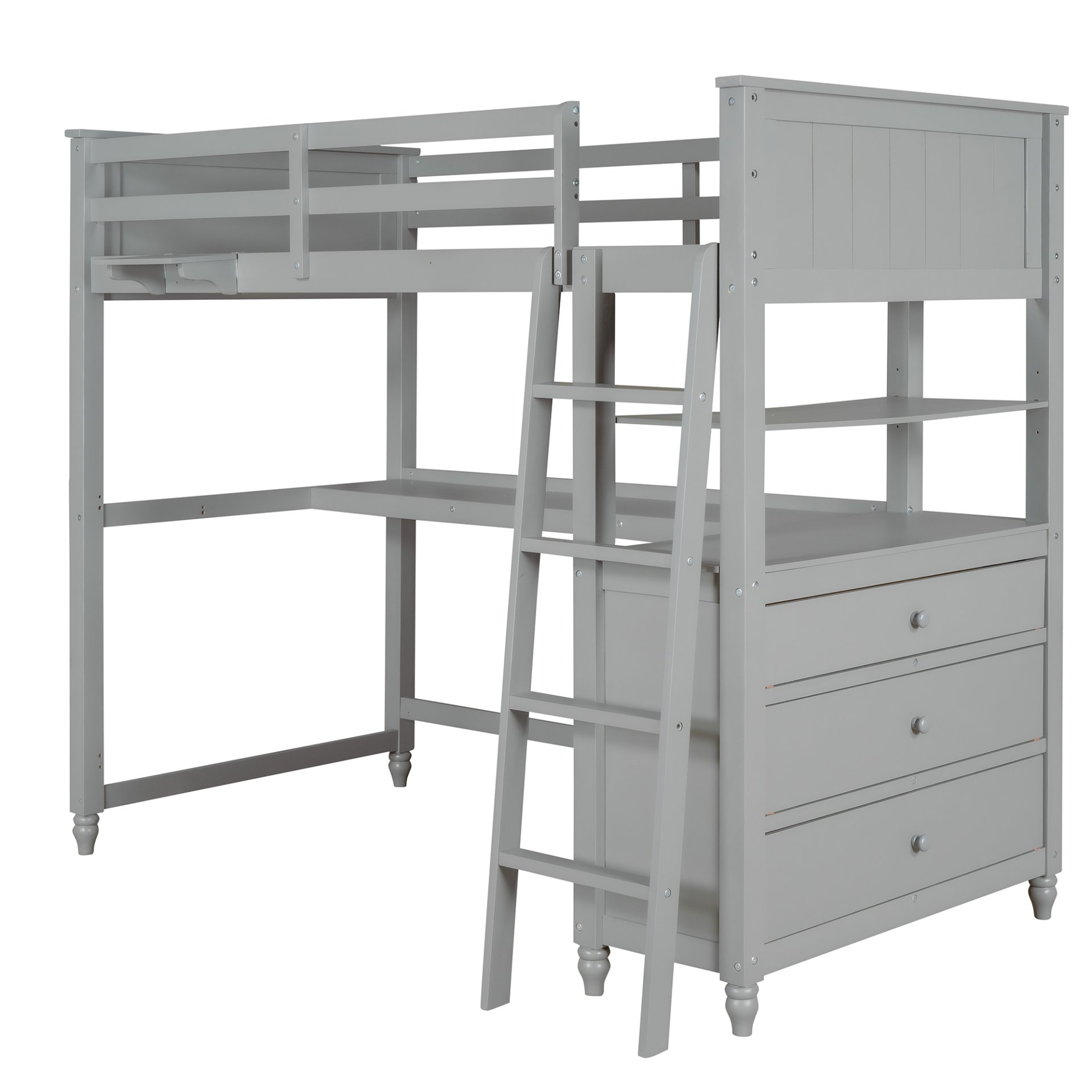 Twin Size Loft Bed With Drawers And Desk, With Shelves - Gray - Image 8