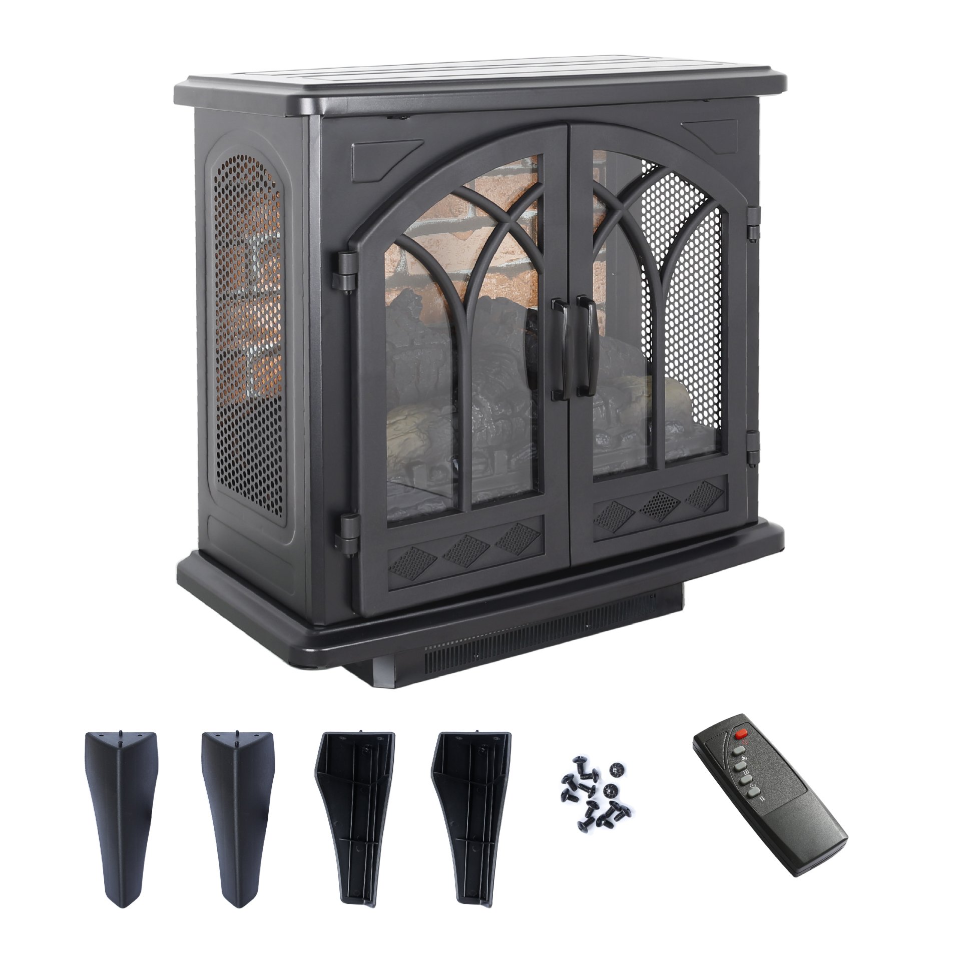 3D Flame Electric Infrared Quartz Fireplace Stove With Remote Control - Antique Black - Image 11