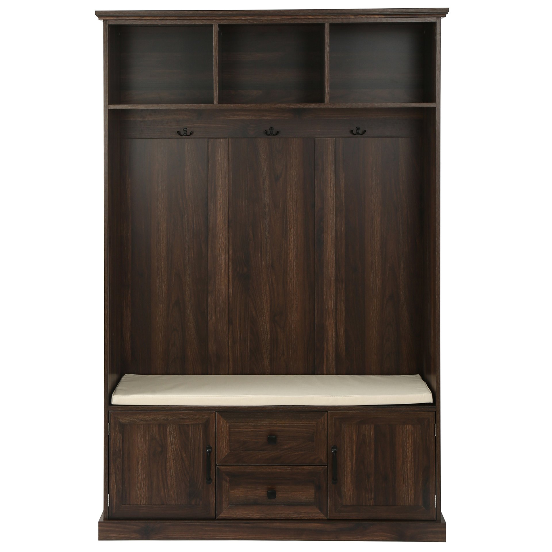 Hall Tree With 3 Hooks, Coat Hanger, Entryway Bench, Storage Bench, 3 In 1 Design, For Entrance, Hallway Tiger - Brown - Image 5