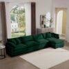Modern Upholstered 4 Seater Corduroy Sofa With Footstool With Arm And Throw Pillows - Green - Image 11