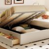 Queen & Twin Long Size Upholstered Platform Bed, Mother & Child Bed With Hydraulic Storage System, Drawer Box, Bedhead Storage Shelf And 2 Pairs Of Sockets & USB Ports - Beige - Image 19