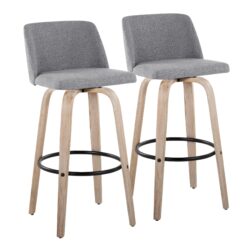 Toriano - Mid-Century Modern Fixed Height BarStool With Round Footrest (Set of 2) - White Washed / Gray