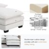 Modern U-Shaped Sectional Sofa With Waist Pillows, 6 Seat Upholstered Symmetrical Sofa Furniture, Sleeper Sofa Couch With Chaise Lounge - White - Image 17