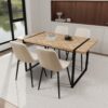 Modern Dining Table & Suede Chair Set With Rectangular Metal Base - Beige / Brown - Image 5