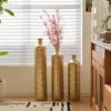 Floor Metal Vases Decorated White Metal Vases (Set of 3) Gorgeous Home Decoration Large Glazed Metal Vases - Golden - Image 14