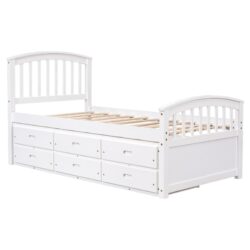 Twin Size Platform Storage Bed Solid Wood Bed With 6 Drawers - White