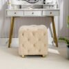 Modern Velvet Upholstered Ottoman, Exquisite Small End Table, Soft Foot Stool, Dressing Makeup Chair, Comfortable Seat For Living Room, Bedroom, Entrance - Beige - Image 8