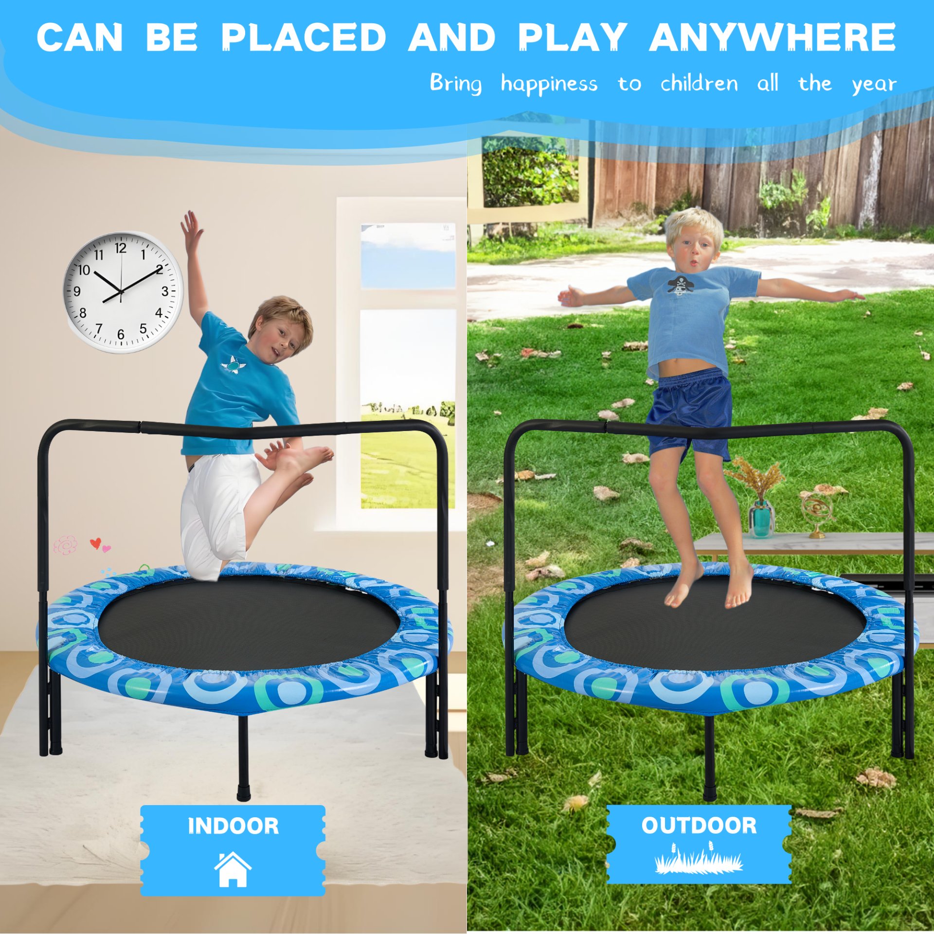 Joy Children's Trampoline With Handrails For Indoor And Outdoor Fun - Blue - Image 5