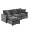 Modern, Modular Sofa, 4 Seat Chenille Sectional Couch Set With 2 Pillows Included, Freely Combinable Indoor Funiture - Black / Gray - Image 4