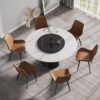 59.05" Modern Artificial Stone Round Carbon Steel Base Dining Table, Can Accommodate 6 People, Black Artificial Stone Turntable - White / Black - Image 4