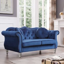 Chic Transitional Upholstered Loveseat - Navy Blue