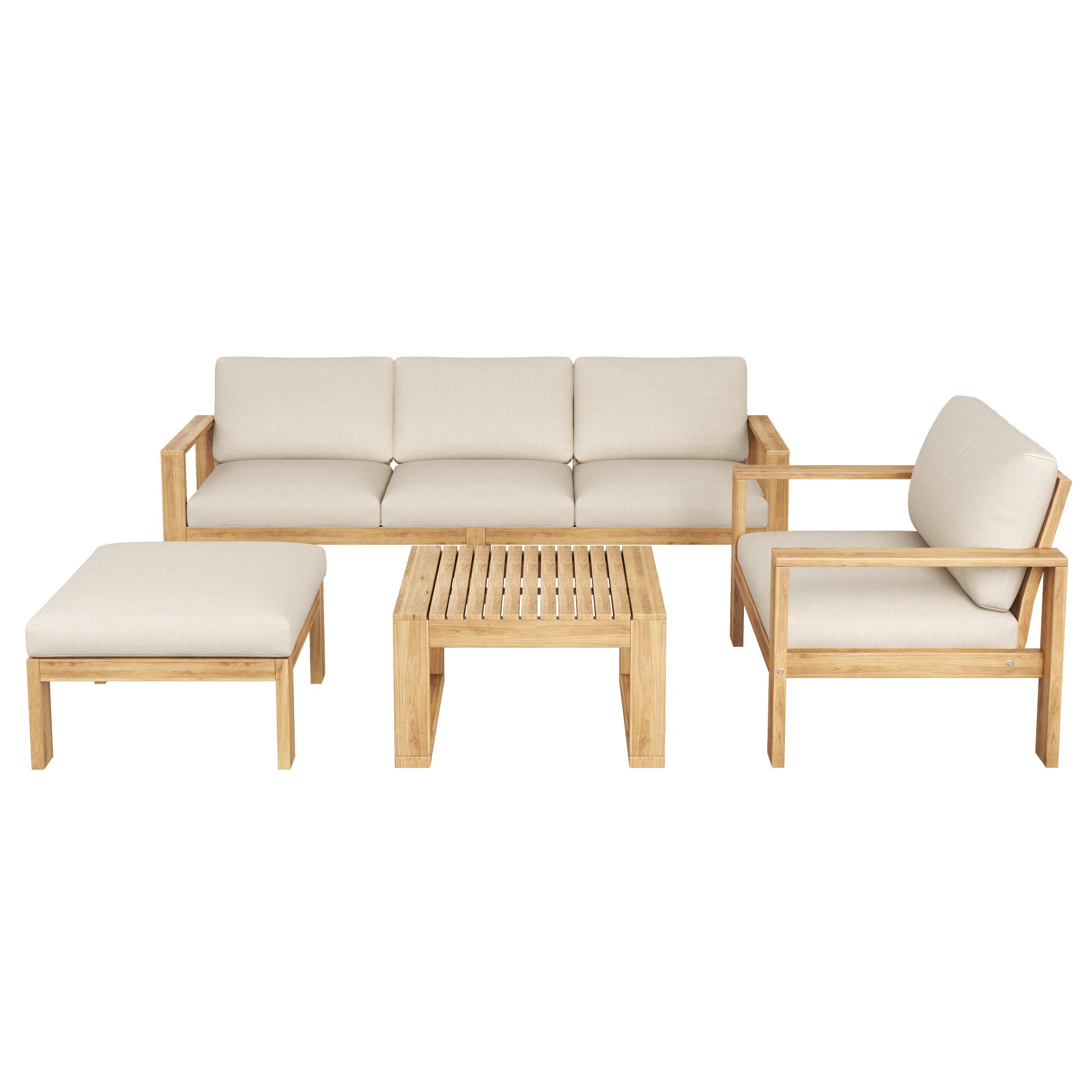 Outdoor 4 Pieces Acacia Sectional Patio Sofa Set - Light Gray / Teak - Image 5