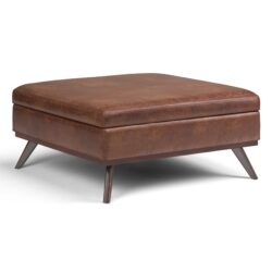 Owen - Extra Large Square Coffee Table Storage Ottoman - Distressed Saddle Brown