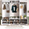 Wide Hall Tree With Shoe Storage, 4 In 1 Entryway Bench With 8 Cubbies, 7 Coat Hooks & Adjustable Shelf For Hallway - White - Image 7