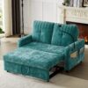 Modern Loveseat Pull Out Sofa Bed With Adjustable Backrest, Two Cup Holders, A Phone Holder, Three Charging Ports And Side Storage Pockets For Living Room - Teal - Image 3