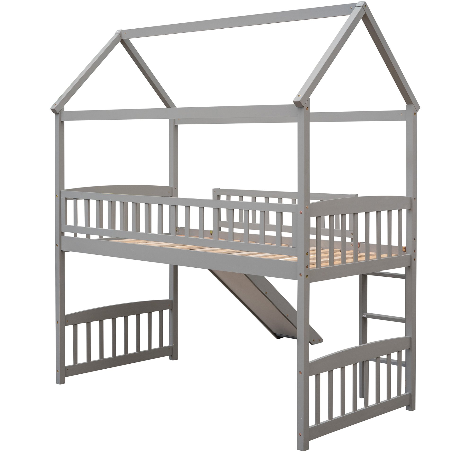 Twin House Loft Bed With Slide - Gray - Image 12