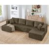 Modern Minimalist U Shape Modular Sectional Sofa, Sleeper Sofa In Corduroy - Brown - Image 3