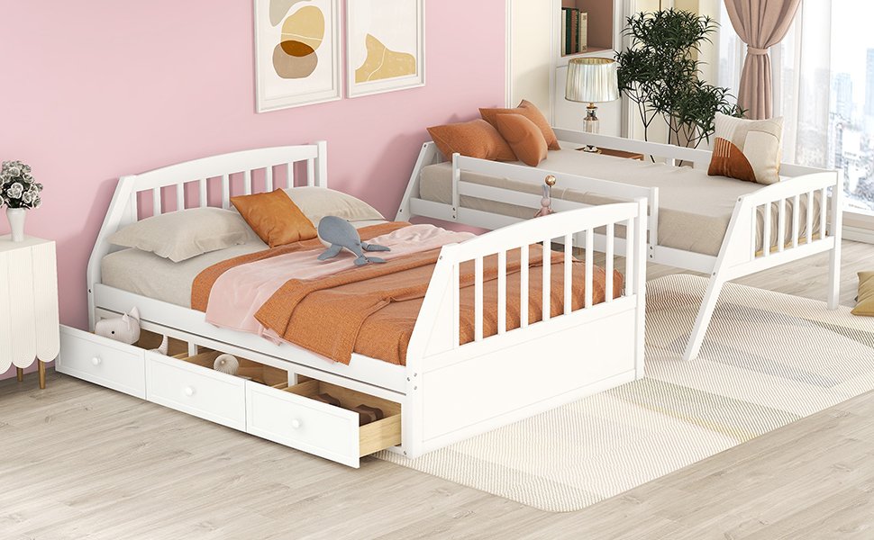 Twin Over Full Bunk Bed With Drawers, Ladder And Storage Staircase - White - Image 13