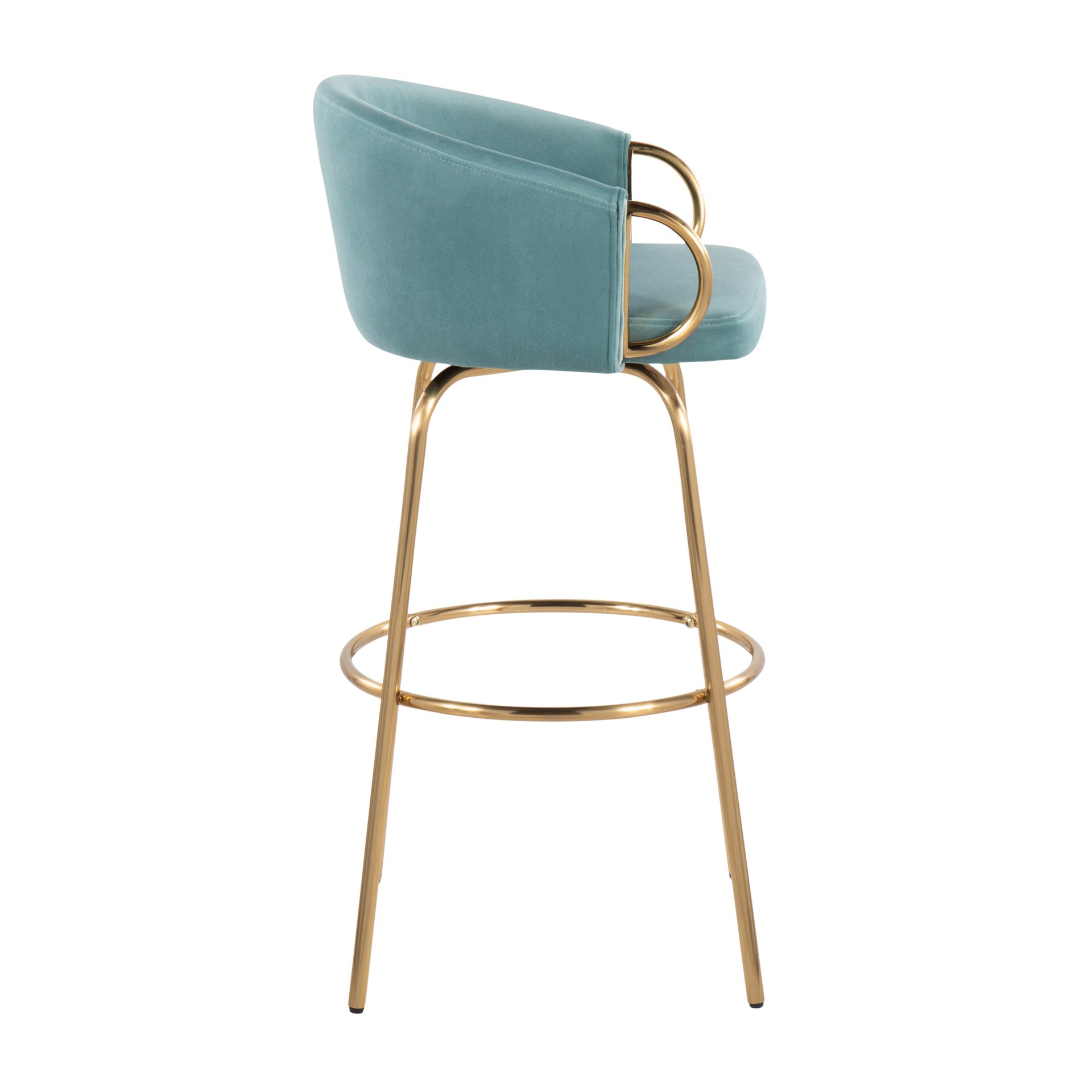 Claire - Contemporary / Glam Fixed Height Bar Stool Round Footrest (Set of 2) - Light Blue / Gold - Image 3