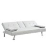 Sofa Bed With Armrest Two Holders Wood Frame, Stainless Leg, Futon - White - Image 6