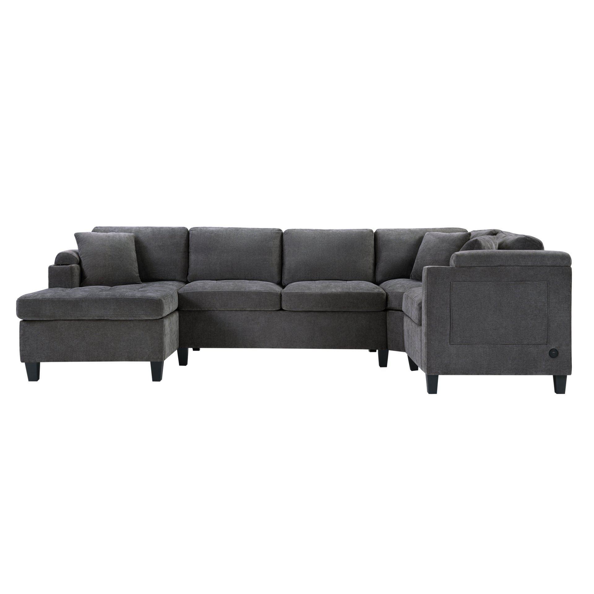 U Shaped Sectional Sofa, Corner Living Room Couch With Built In Cup Holders, Storage, USB Ports - Gray - Image 6