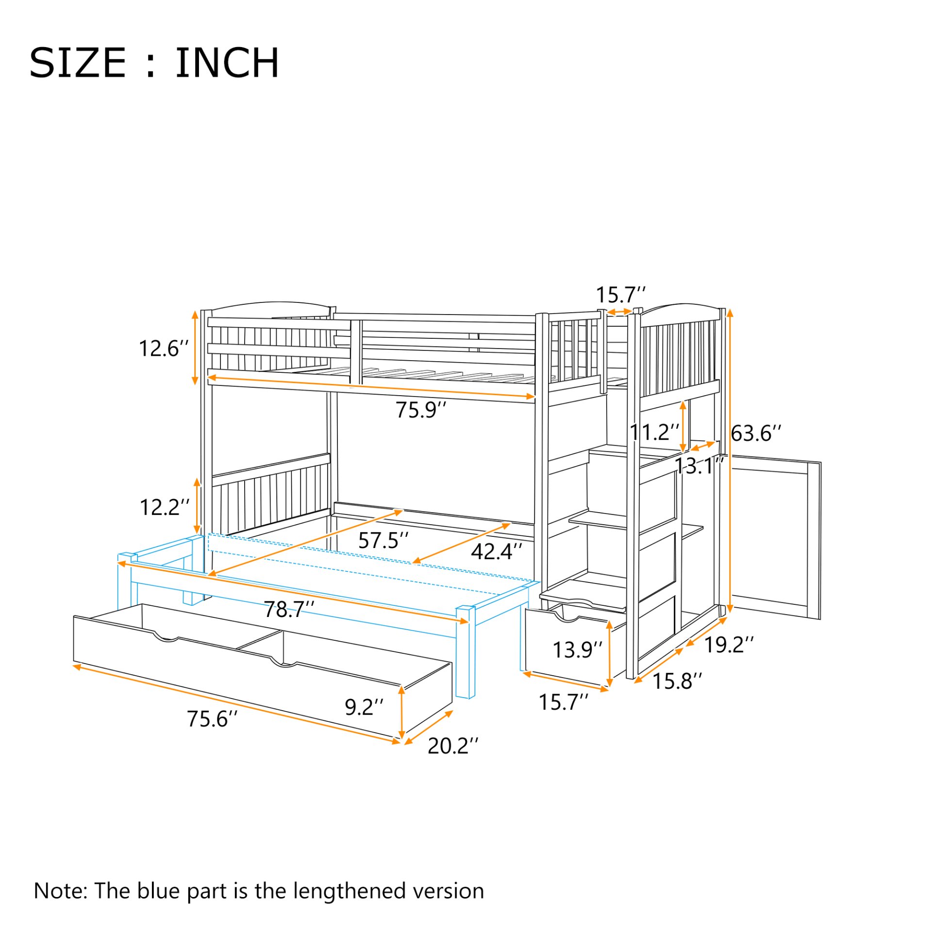 Twin Over Full / Twin Bunk Bed, Convertible Bottom Bed, Storage Shelves And Drawers - White - Image 3