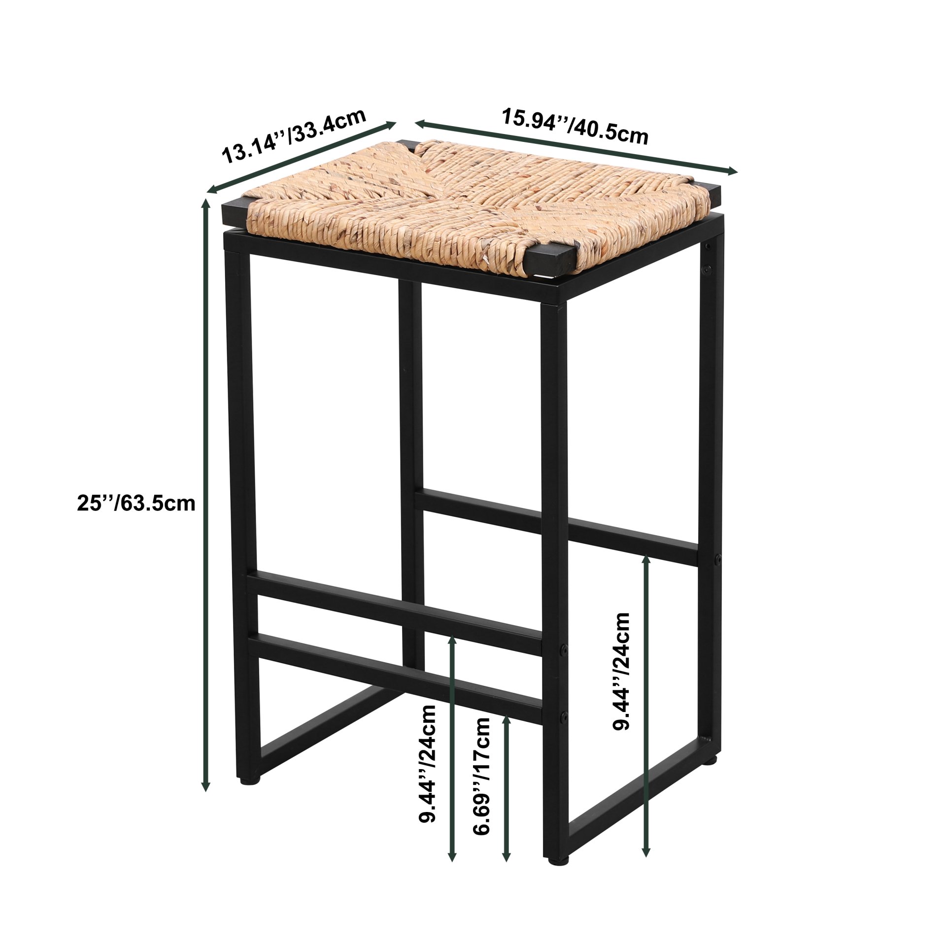 25" Height Backless Water Hyacinth Woven Bar Stools With Footrest (Set of 2) - Natural - Image 3