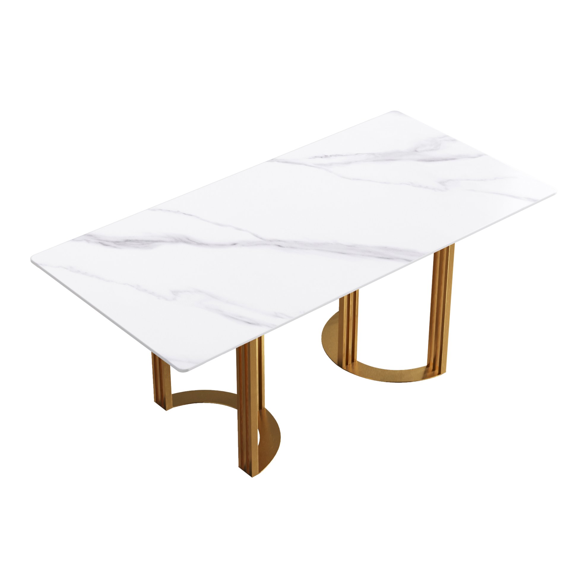 70.87" Modern Artificial Stone White Straight Edge Golden Metal Leg Dining Table, Can Accommodate 6-8 People - White / Gold - Image 6