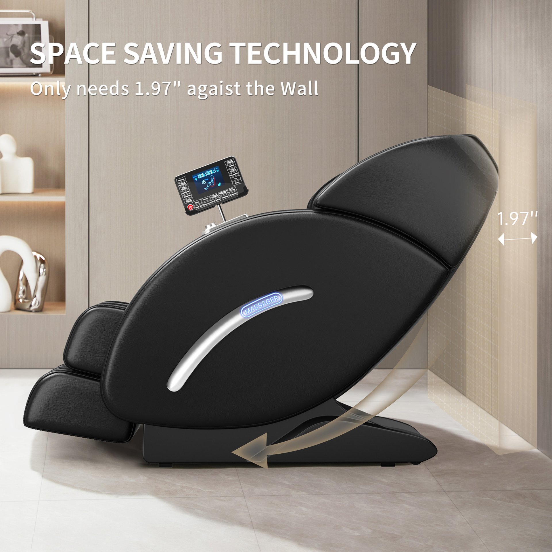 Full Body Massage Chair, Full Body Zero Gravity With 3D Massage Mechanism, 6 Auto Massage Mode, Waist And Calf Heater, Foot Roller, Bluetooth Speaker - Black - Image 9