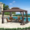 13 0 Outdoor Patio Gazebo Canopy Tent With Ventilated Double Roof And Mosquito Net (Detachable Mesh Screen On All Sides) Suitable For Lawn Garden Backyard And Deck Top - Brown - Image 2