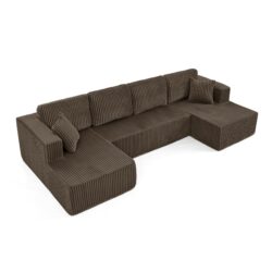 Modern Minimalist U Shape Modular Sectional Sofa, Sleeper Sofa In Corduroy - Brown