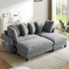 Modern L Shaped Sectional Sofa With Storage, Movable Ottoman, And Throw Pillows - Gray - Image 3