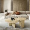 Elegant Marble Coffee Table Set Natural Stone - Gold Yellow Beige, Small Living Room Table Duo - Beige / Gold / Beige / Yellow - Image 2