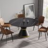 59.05" Modern Artificial Stone Round Black Carbon Steel Base Dining Table, Can Accommodate 6 People - Black - Image 2