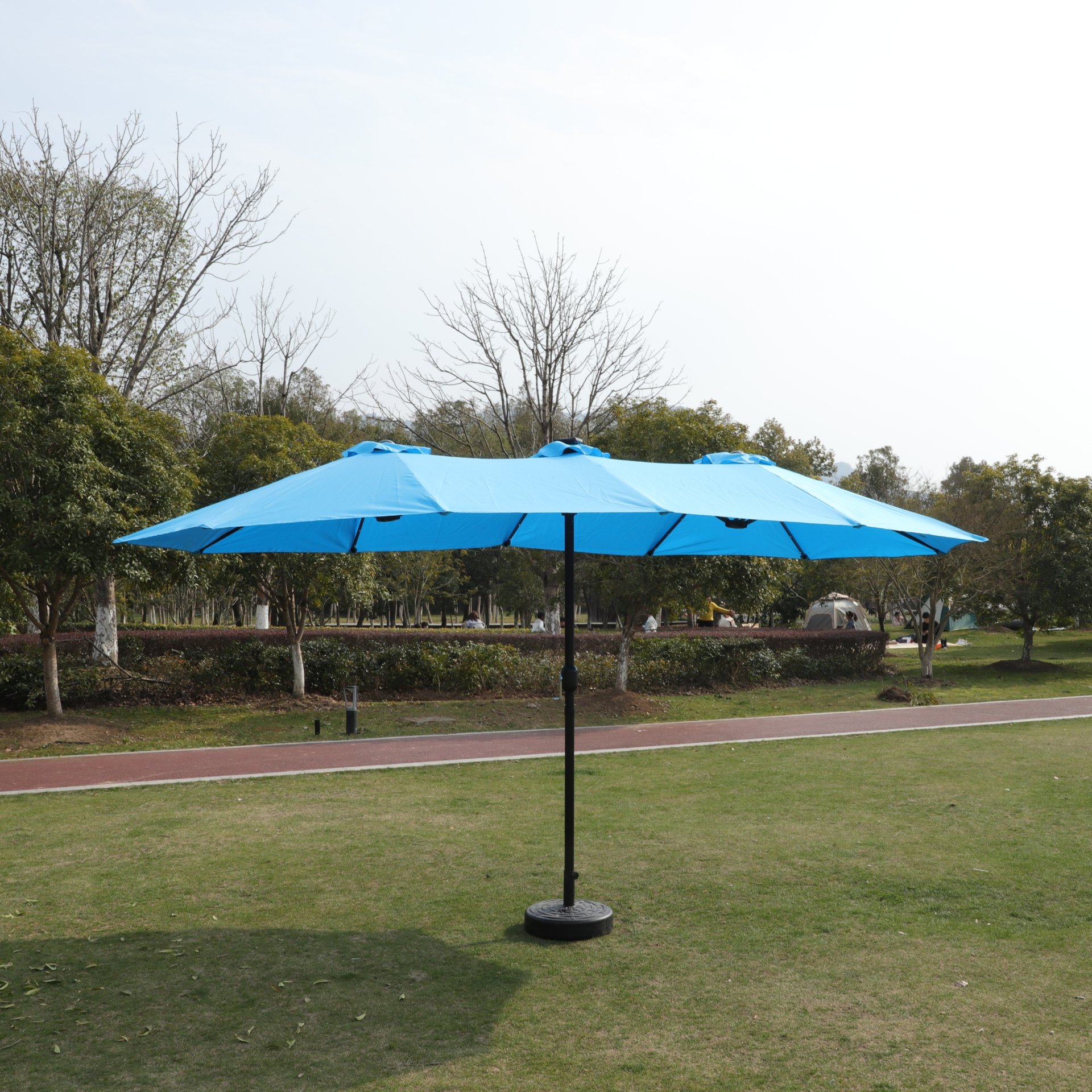 15 X 9 Ft Double Sided Outdoor Market Umbrella With Lights And Base Rectangular Twin Canopy - Blue - Image 19
