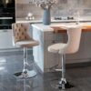 Swivel Velvet Barstools Adjusatble Seat Height From 25-33", Modern Upholstered Chrome Base Bar Stools With Backs Comfortable Tufted For Home Pub And Kitchen Island (Set of 2) - Khaki - Image 11
