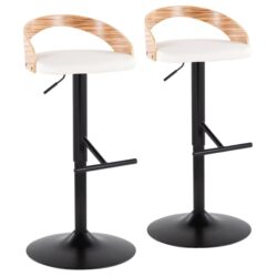 Grotto - Contemporary Adjustable Barstool With Swivel With Straight T Footrest (Set of 2) - Black / Zebra / White