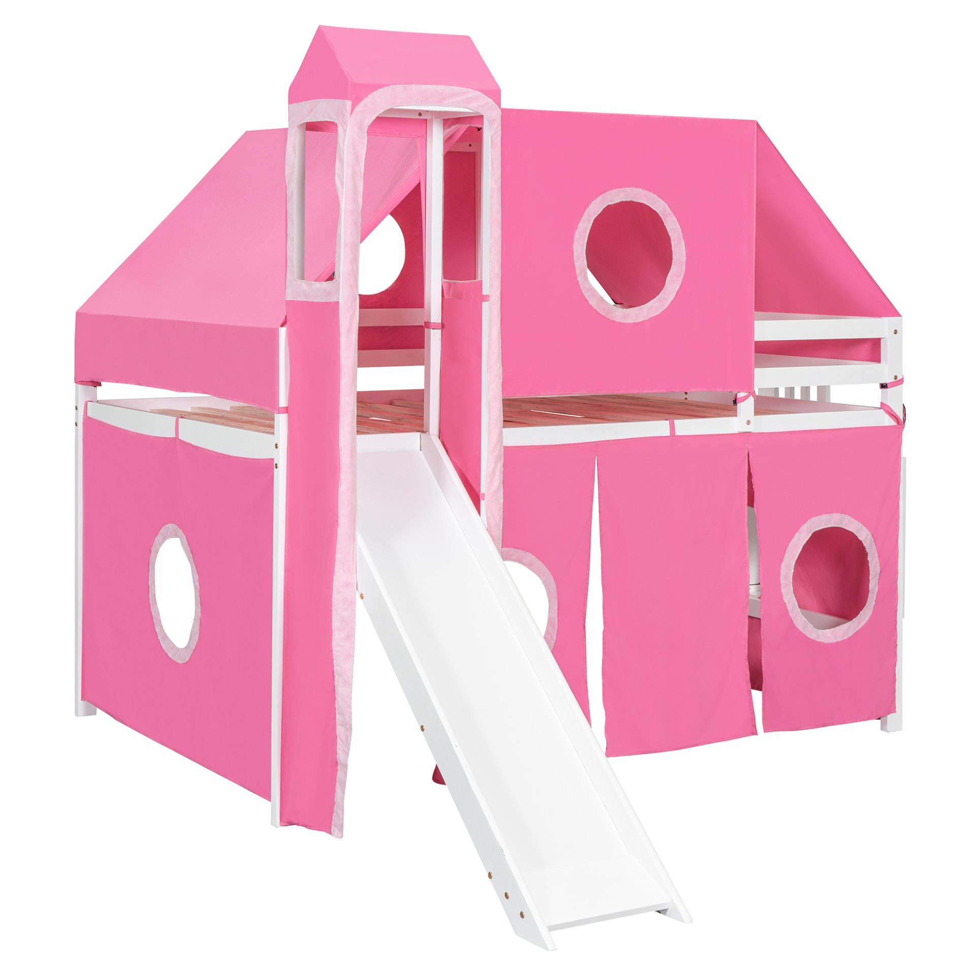 Full Size Loft Bed With Tent And Tower - Pink - Image 3