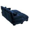 Modern Oversized 2 Seater Sofa With Ottoman Velvet Round Bolster Armrests Waist Pillow And Throw Pillows - Blue - Image 13