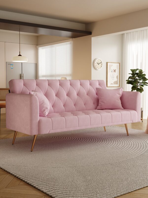 Convertible Double Folding Living Room Sofa Bed - Pink