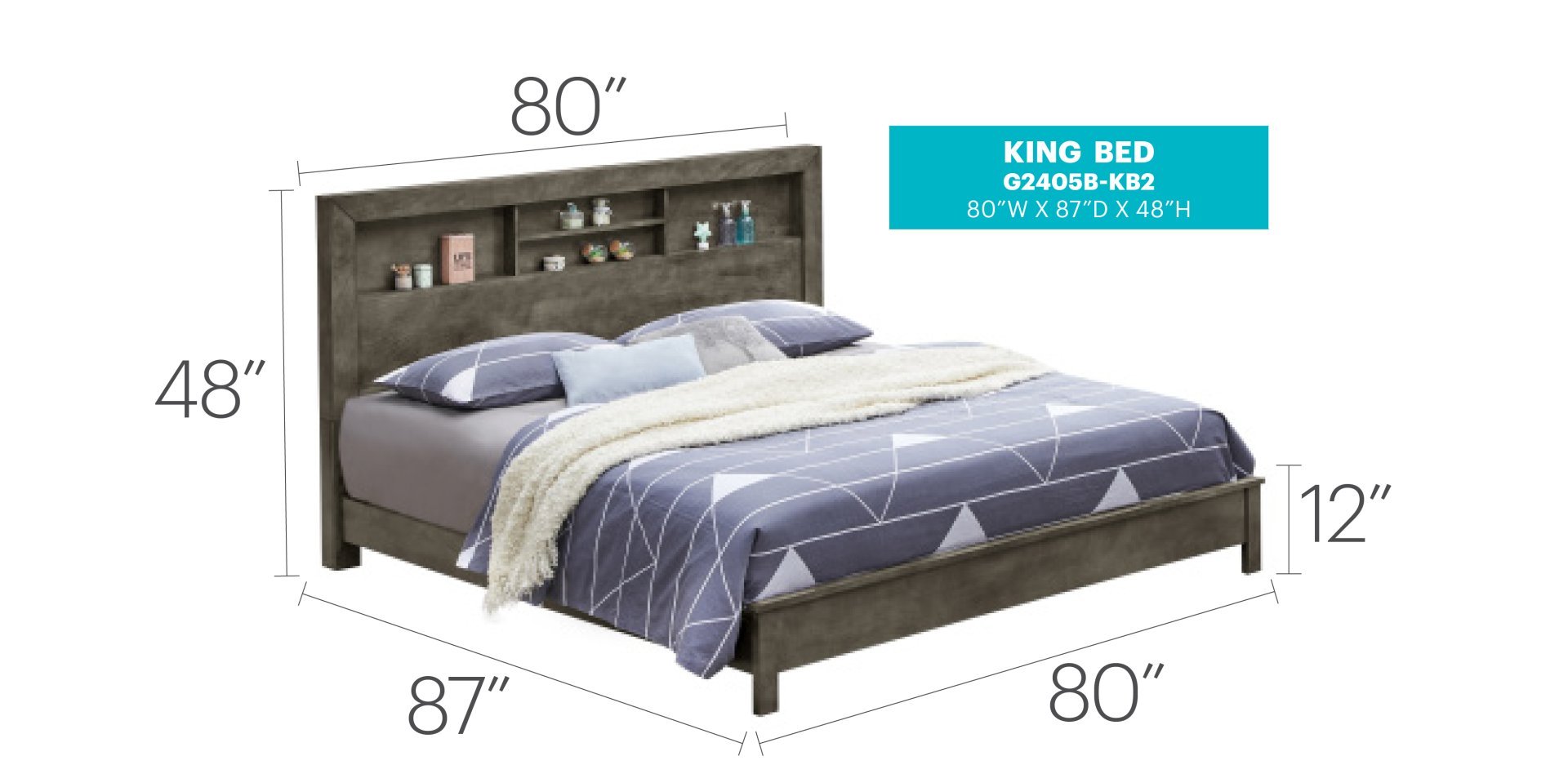 King Transitional Bed - Gray - Image 2